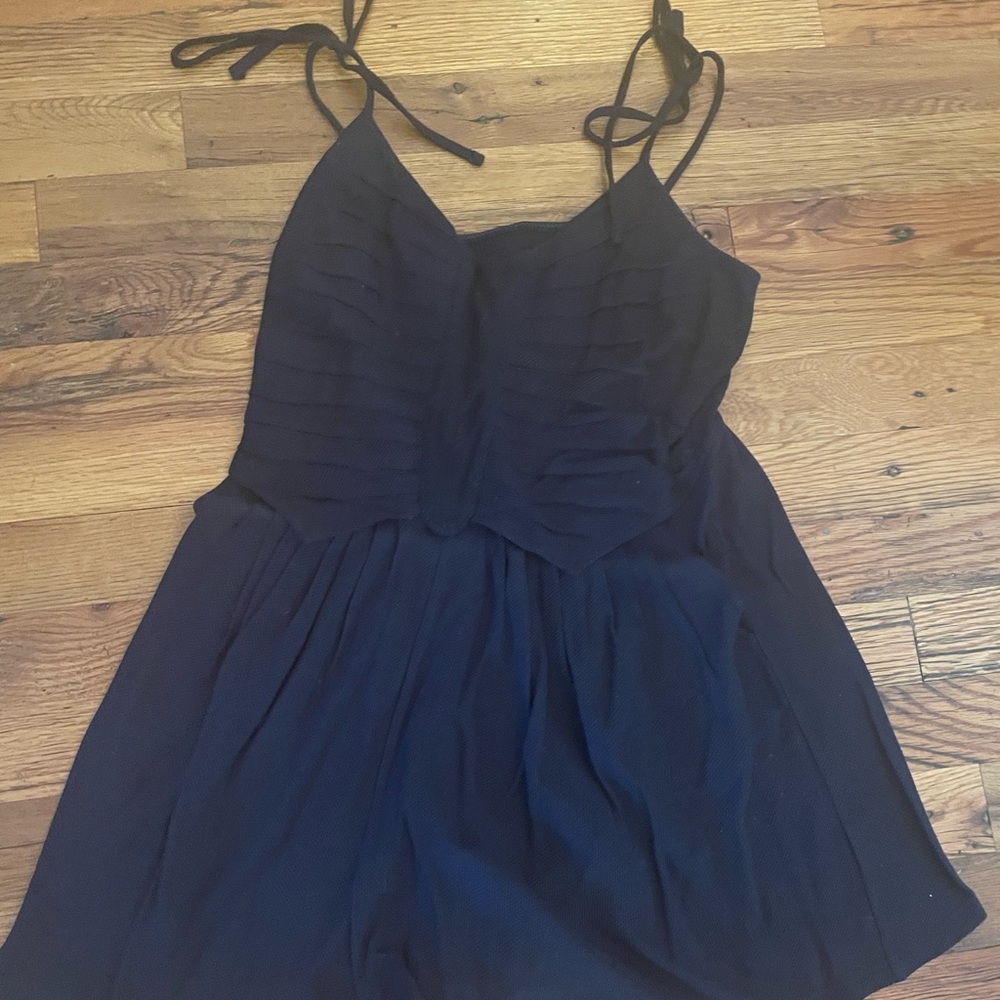 Anthropologie navy blue tie shoulder romper